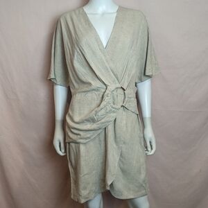 ASOS Linen Blend Ring Detail V Neck Mini Dress size 8